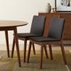 Set of Two Black And Walnut And Black Upholstery Dining Side Chairs