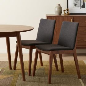 Set of Two Black And Walnut And Black Upholstery Dining Side Chairs