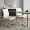 Set of Two White and Silver Faux Leather Dining Side Chairs