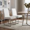Set of Two White and Silver Faux Leather Dining Side Chairs
