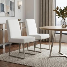 Set of Two White and Silver Faux Leather Dining Side Chairs