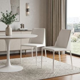 Set of Two White Faux Leather And Iron Dining Side Chairs