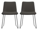 Set of Two Black Leather And Metal Dining Side Chairs