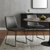 Set of Two Black Leather And Metal Dining Side Chairs