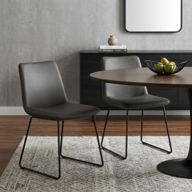 Set of Two Black Leather And Metal Dining Side Chairs