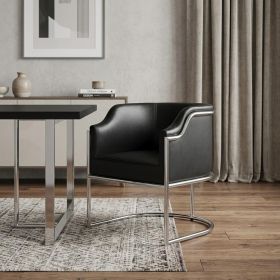 Charcoal and Silver Upholstered Leather Curved Back Dining Arm Chair
