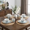 Blue and White Sixteen Piece Round Floral Ceramic Service For Four Dinnerware Set