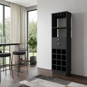 18" Black Wood Bar Cabinet With Two Drawers