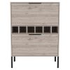 31" Light Gray and Black Wood and Steel Bar Cabinet With Two Doors