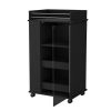 22" Black And Clear Wood And Glass Rolling Bar Cart
