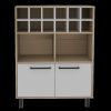 31" Brown And White Wood Bar Cart With Wine Storage