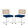 Set of Two Navy Blue and Silver Upholstered Velvet Dining Side Chairs