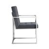 Set of Two Tufted Gray and Silver Metallic Upholstered Velvet Dining Arm Chairs