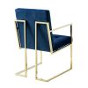 Set of Two Tufted Navy Blue and Gold Upholstered Velvet Dining Arm Chairs