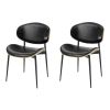 Set of Two Black Faux Leather and Wood Partially Open Back Dining Side Chairs