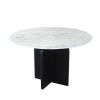 48" White and Black Marble and Solid Wood Pedestal Base Round Top Dining Table