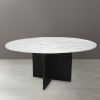 60" White and Black Marble and Solid Wood Pedestal Base Round Top Dining Table