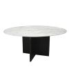 60" White and Black Marble and Solid Wood Pedestal Base Round Top Dining Table