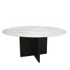 60" White and Black Marble and Solid Wood Pedestal Base Round Top Dining Table