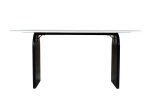 72" White and Black Marble And Solid Wood Sled Base Oval Dining Table
