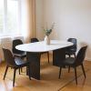 72" White and Black Marble And Solid Wood Sled Base Oval Dining Table