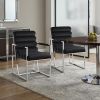 Set of Two Tufted Black And Silver Metallic Upholstered Velvet Dining Arm Chairs