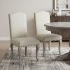 Set of Two Beige And Gray Upholstered Fabric Dining Parsons Chairs