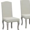 Set of Two Beige And Gray Upholstered Fabric Dining Parsons Chairs