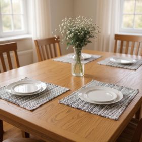 19" Set of Four Black And White Striped Cotton Placemats
