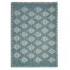 19" Set of Four Cream And Turquoise Damask Cotton Placemats