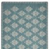 19" Set of Four Cream And Turquoise Damask Cotton Placemats
