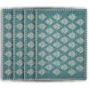 19" Set of Four Cream And Turquoise Damask Cotton Placemats