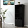 70" Black Wood Bar Cabinet With Two Doors