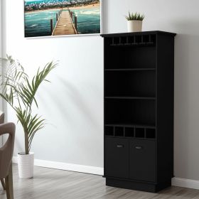 70" Black Wood Bar Cabinet With Two Doors