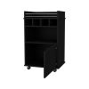 22" Black Wood Rolling Bar Cart With Wine Storage