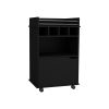 22" Black Wood Rolling Bar Cart With Wine Storage