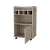 22" Oak Wood Rolling Bar Cart With Wine Storage