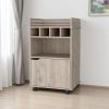 22" Oak Wood Rolling Bar Cart With Wine Storage