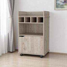 22" Oak Wood Rolling Bar Cart With Wine Storage