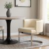 White And Silver Faux Leather And Metal Wing Back Dining Arm Chair