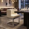 White And Silver Faux Leather And Metal Wing Back Dining Arm Chair