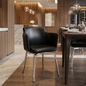 Black and Silver Upholstered Faux Leather Dining Arm Chair