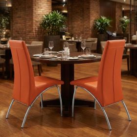Set of Two Orange And Silver Upholstered Faux Leather Dining Side Chairs
