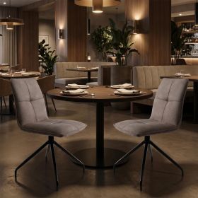 Set of Two Dark Brown And Black Fabric And Metal Swivel Dining Side Chairs