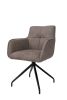 Dark Brown And Black Fabric And Metal Swivel Dining Arm Chair