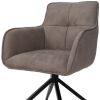 Dark Brown And Black Fabric And Metal Swivel Dining Arm Chair