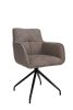 Dark Brown And Black Fabric And Metal Swivel Dining Arm Chair