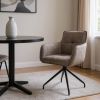 Dark Brown And Black Fabric And Metal Swivel Dining Arm Chair