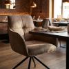Dark Brown And Black Fabric And Metal Swivel Dining Arm Chair