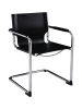Set of Two Black and Silver Metal and Leather Dining Arm Chairs